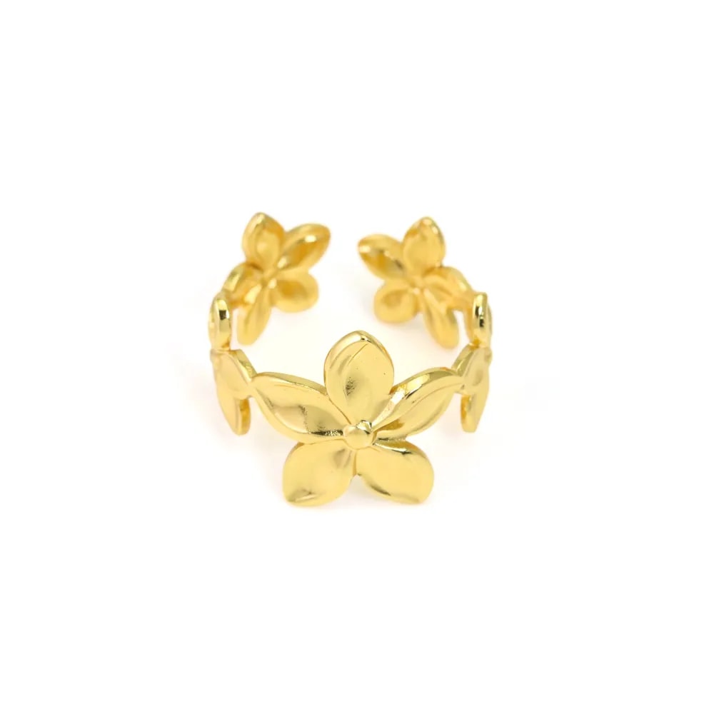 Thick adjustable multiple flower ring - Gold-plated 304 stainless steel x 1pc