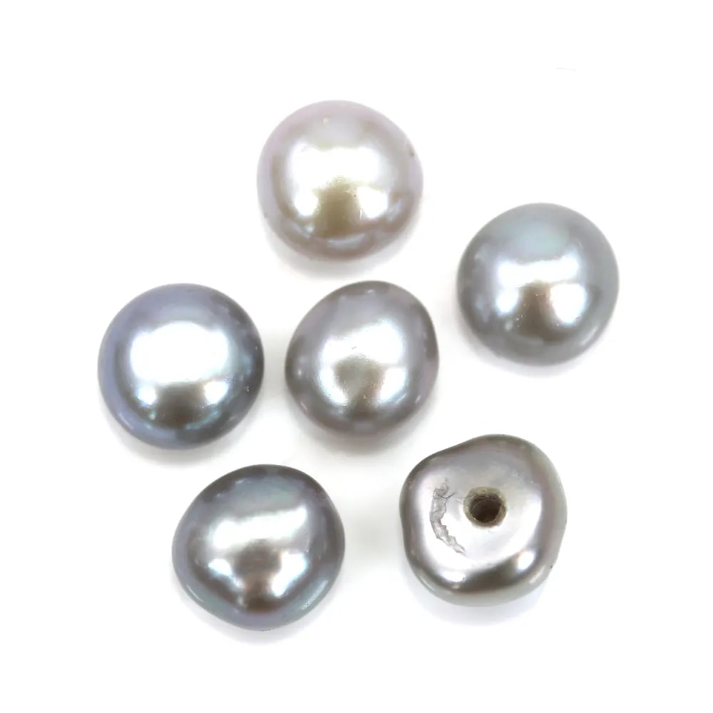 Freshwater cultured pearls, semi-drilled, gray, button, 5-5.5mm