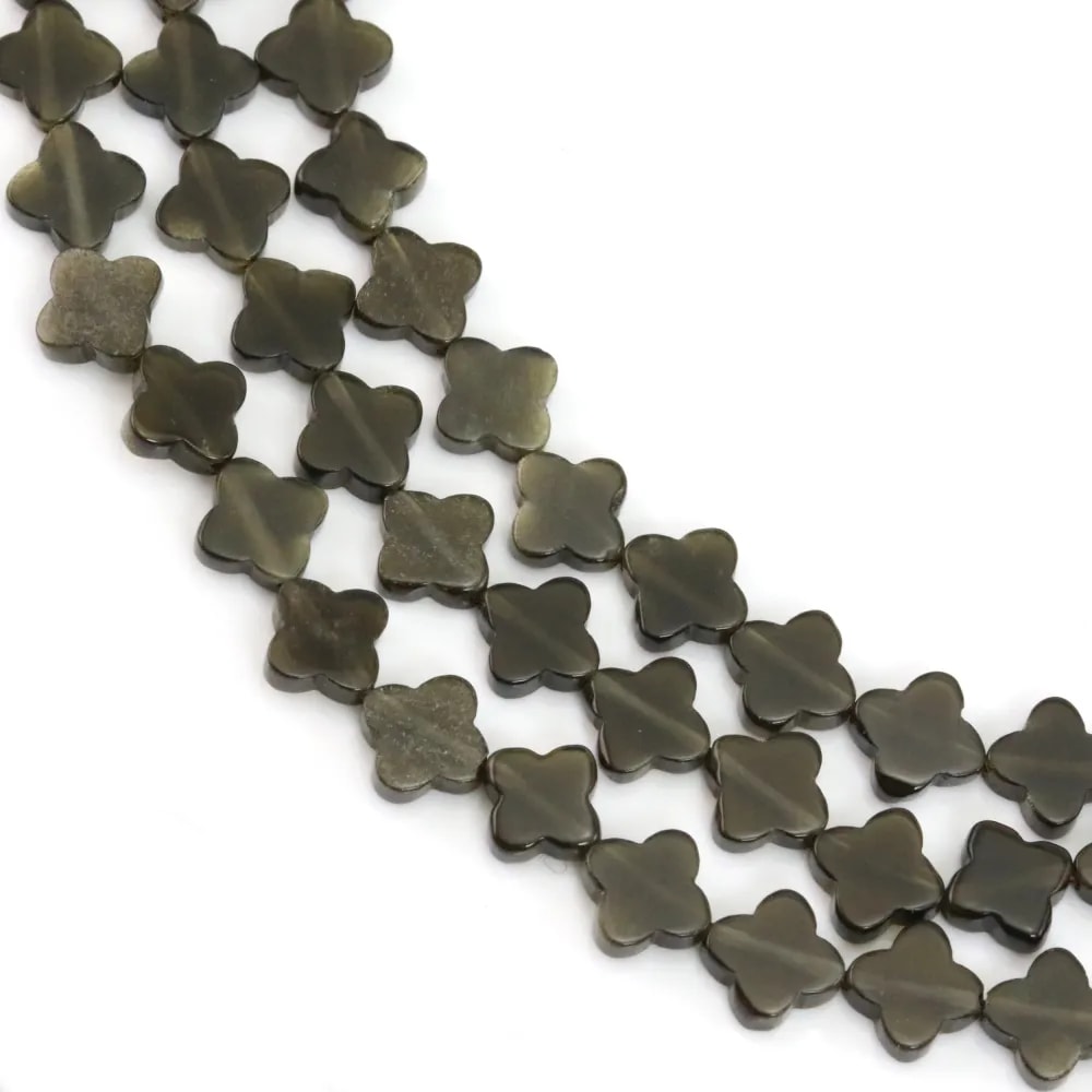 Obsidian clover 7.5mm x 38cm