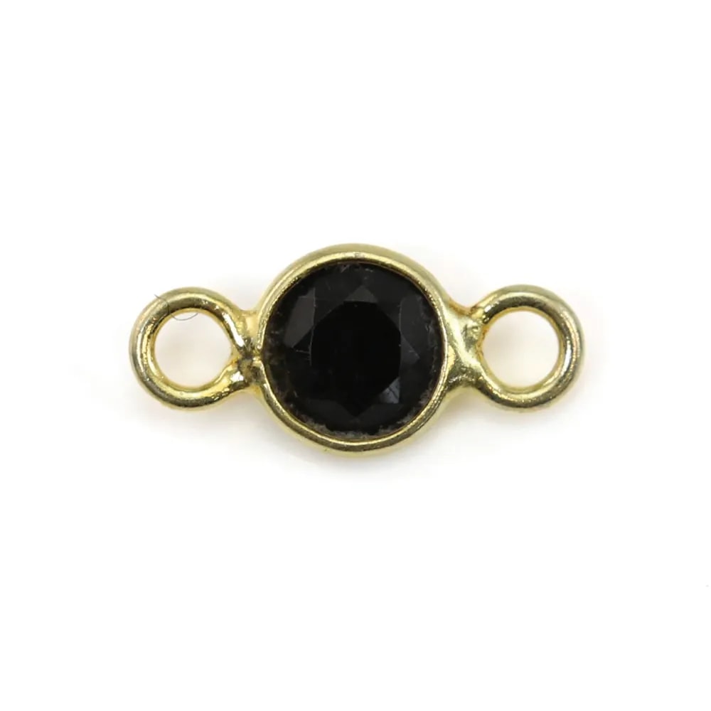 Intercalaire Onyx noir rond facettée serti argent 925 doré à l'or fin 5x10mm x1pc