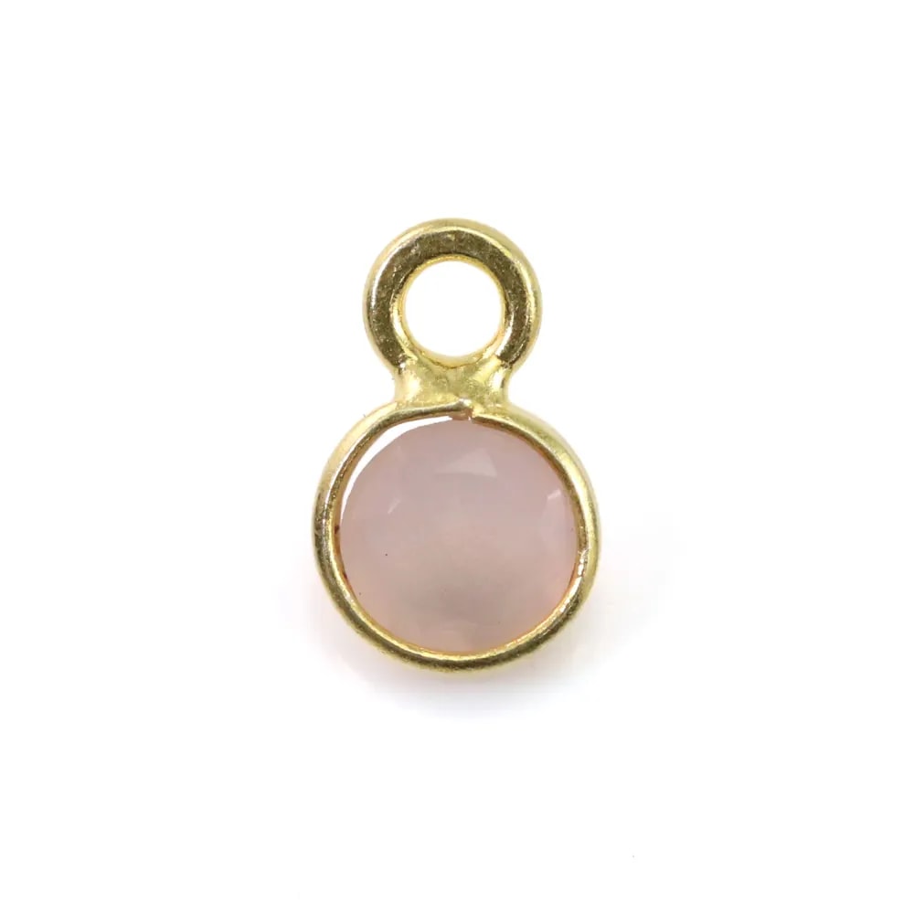 Quartz rose ronde facettée sertie sur argent 925 doré à l'or fin 5x8mm x 1pc