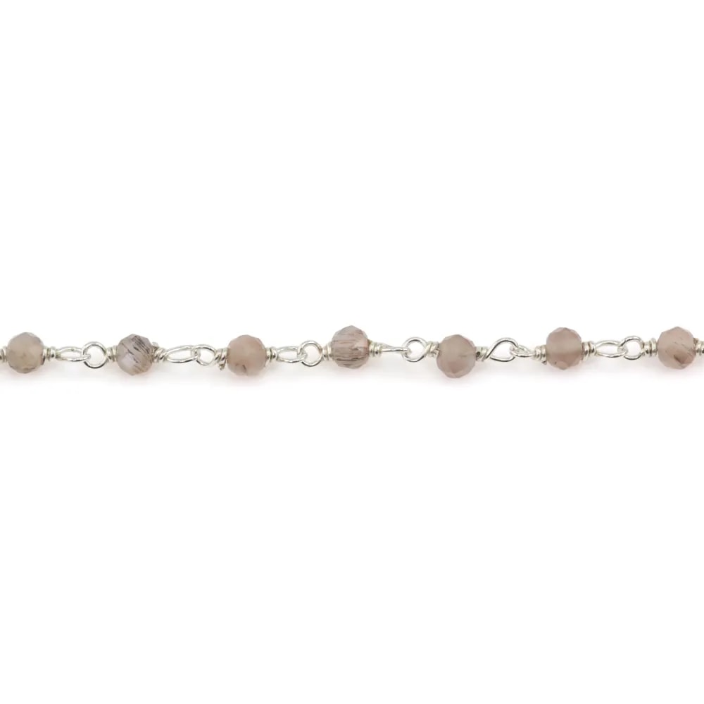 Collana rosario Pietra di luna grigia rotonda 3mm - Argento 925 x 20cm