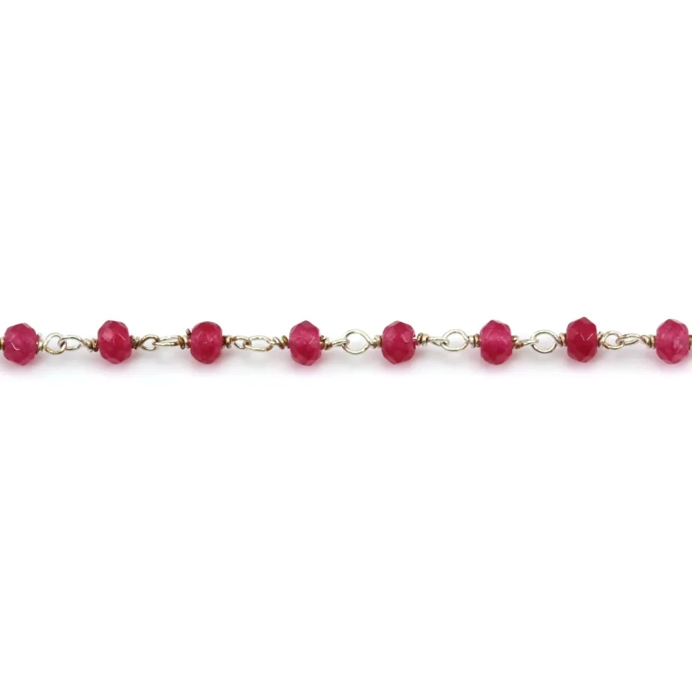 Chaîne rosaire agate teintée fuschia rondelle 2x3mm - Argent 925 x 20cm