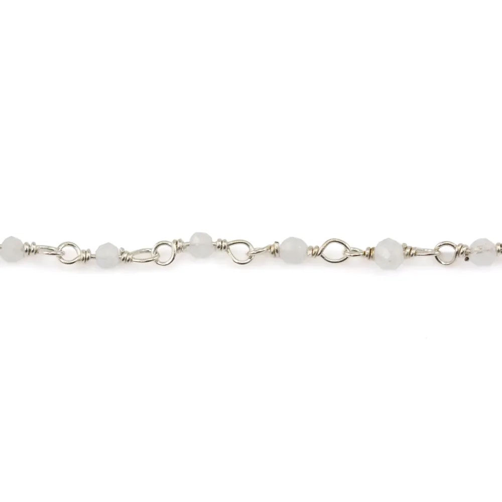 Chaîne rosaire Pierre de lune ronde 2.5mm - Argent 925 x 20cm