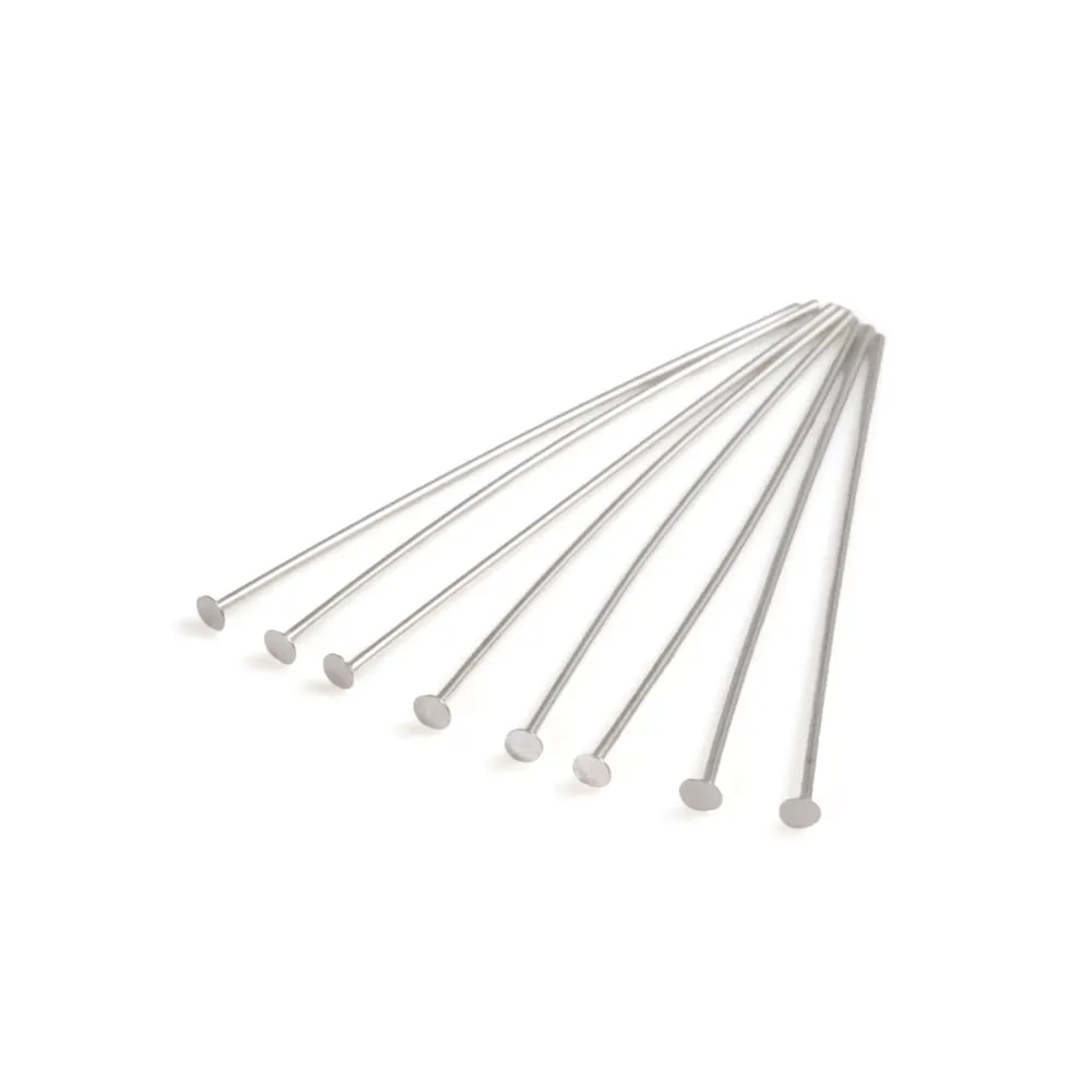 Clou à tête plate 1.3x0.4x25mm - Argent 925 rhodié x 10pcs