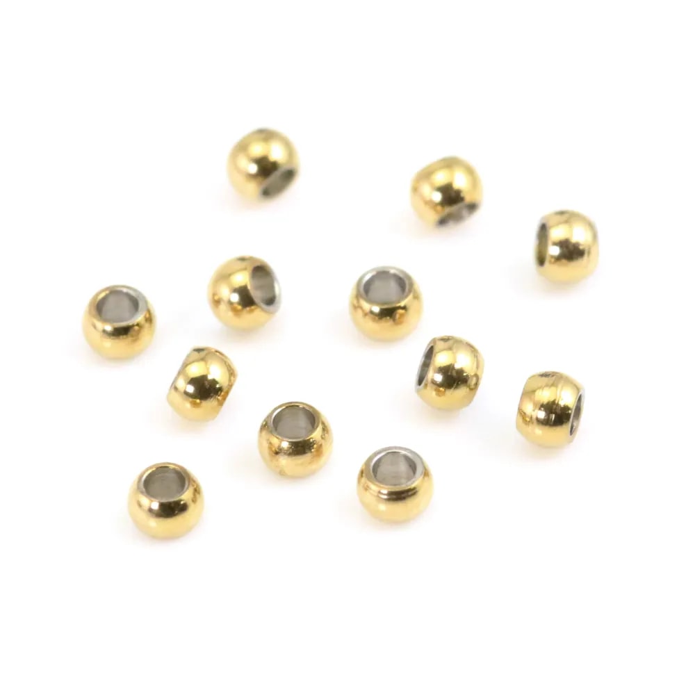 Perla redonda agujero grande 2mm - Acero Inoxidable 304 dorado x 50pcs
