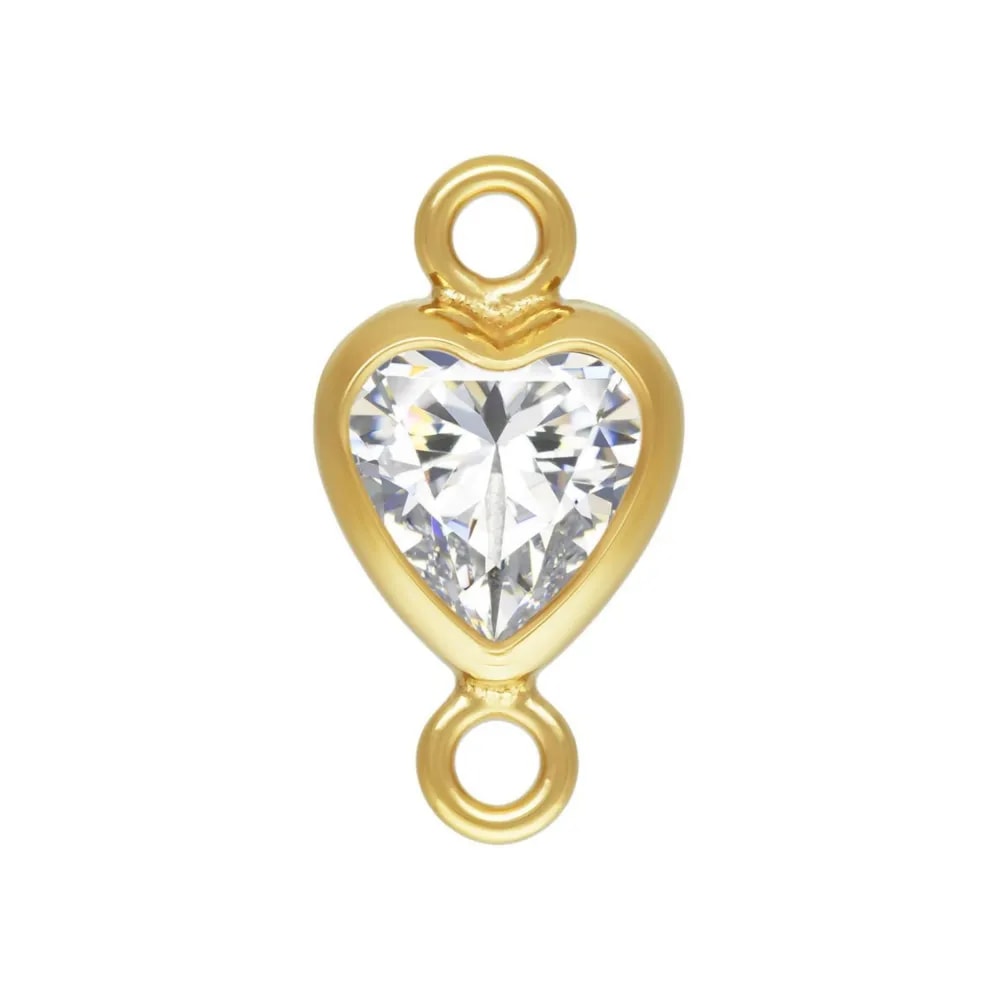Zwischenteil Herz gefasst 4x8mm (V) - Zirkonia & Gold Filled x 1 Stück