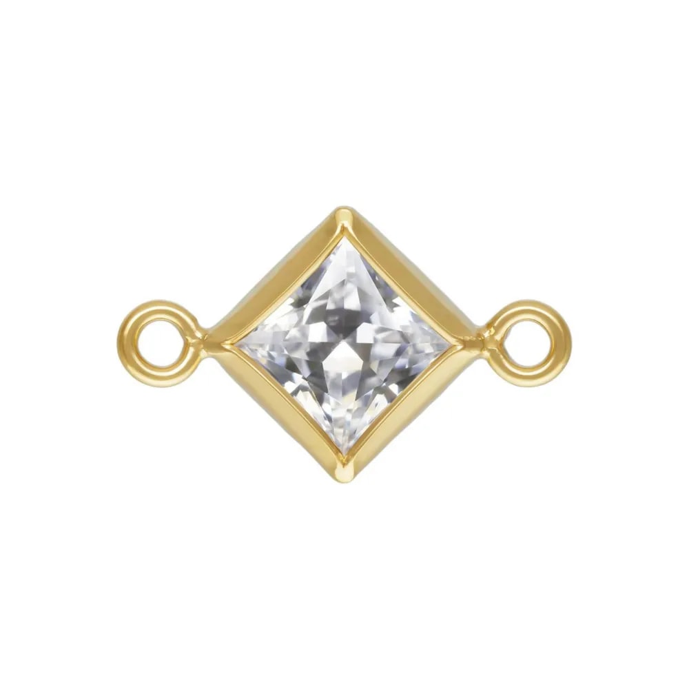 Intercalare quadrato incastonato 6x10mm - ossido di zirconio e Gold Filled x 1 pezzo