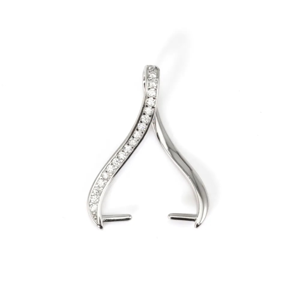 Gancio strass per perla completamente perforata 20mm - ossido di zirconio & Argento 925 rodiato x 1pz