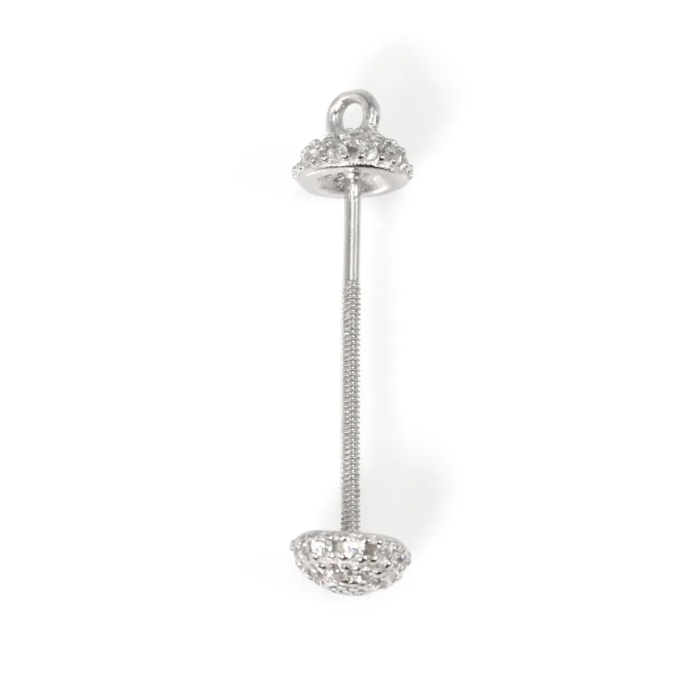 Screw-on bail for fully drilled pearl 24mm - cubic zirconia & Rhodium-plated 925 silver x 1pc