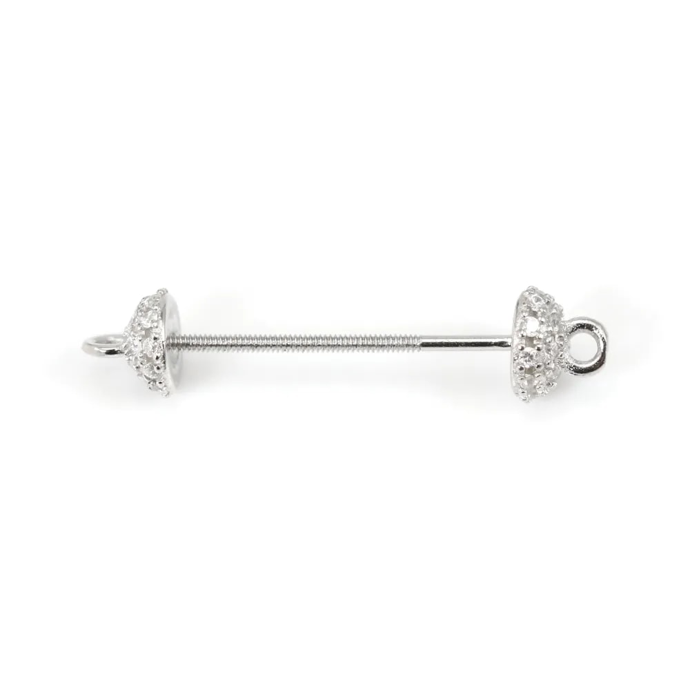 Colgante intercalado con tornillo para perla completamente perforada de 27mm - óxido de zirconio y plata 925 rodiada x 1 pieza