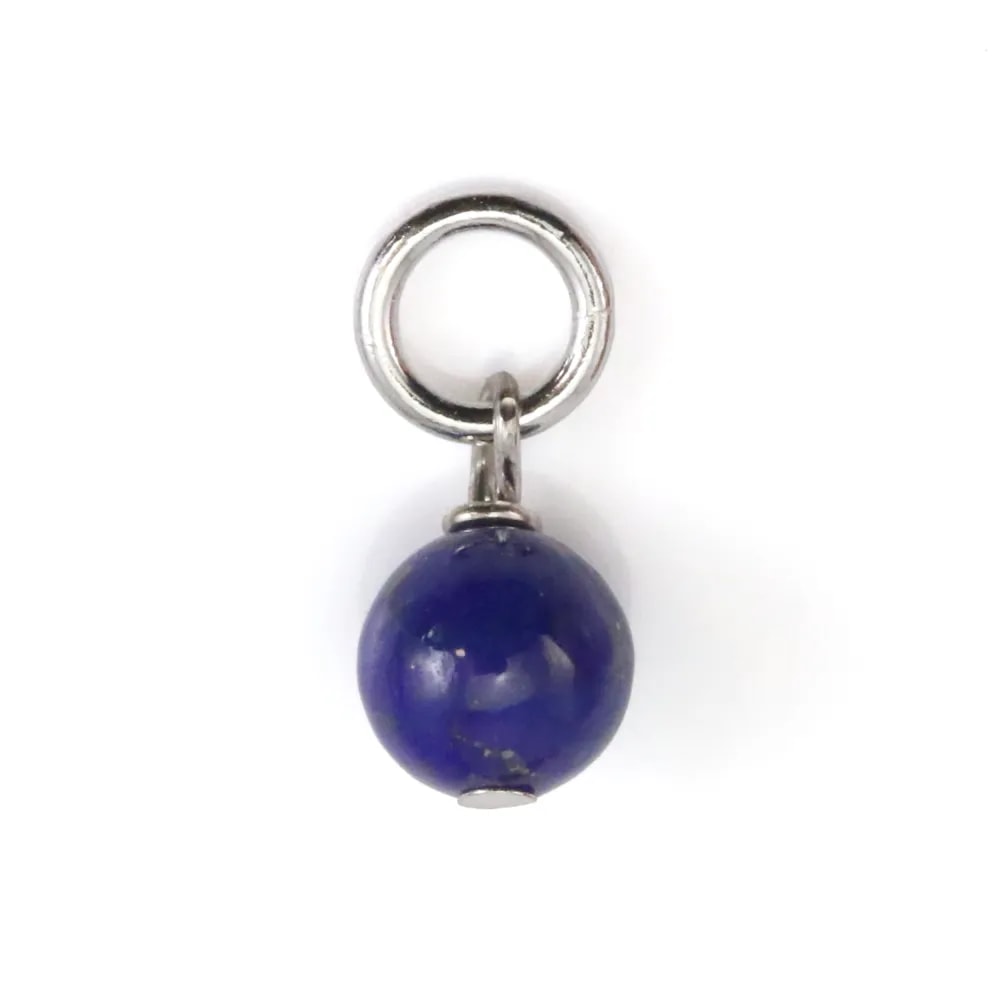 Round Lapis Lazuli Charm 4mm - Rhodium-plated 925 Silver x 1pc