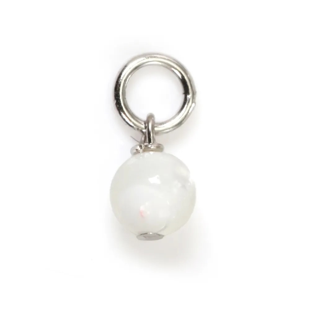 White Mother-of-Pearl Charm round 4mm - Rhodium-plated 925 Silver x 1pc