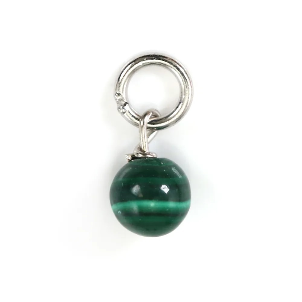 Pingente de Malaquita redondo 4mm - Prata 925 rodiada x 1pc