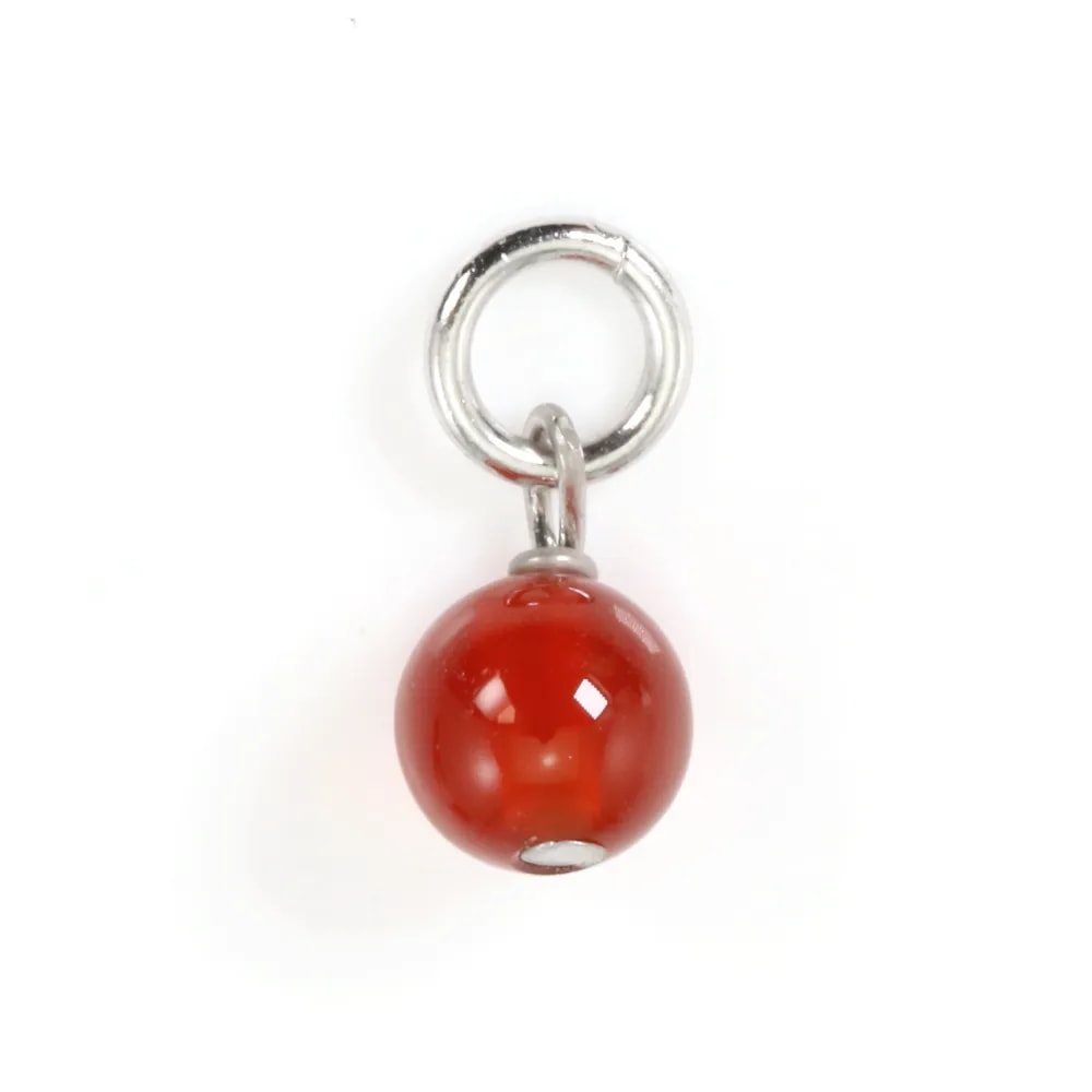 Ciondolo Agata rossa rotonda 4mm - Argento 925 rodiato x 1pz