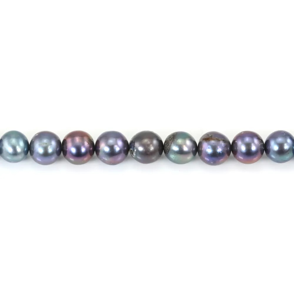 Freshwater cultured pearls, dark blue, semi-round, 7-8mm x 1pc