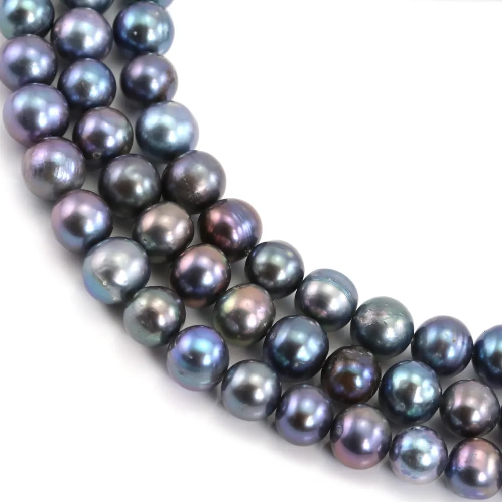 Freshwater cultured pearls, dark blue, semi-round, 7-8mm x 1pc