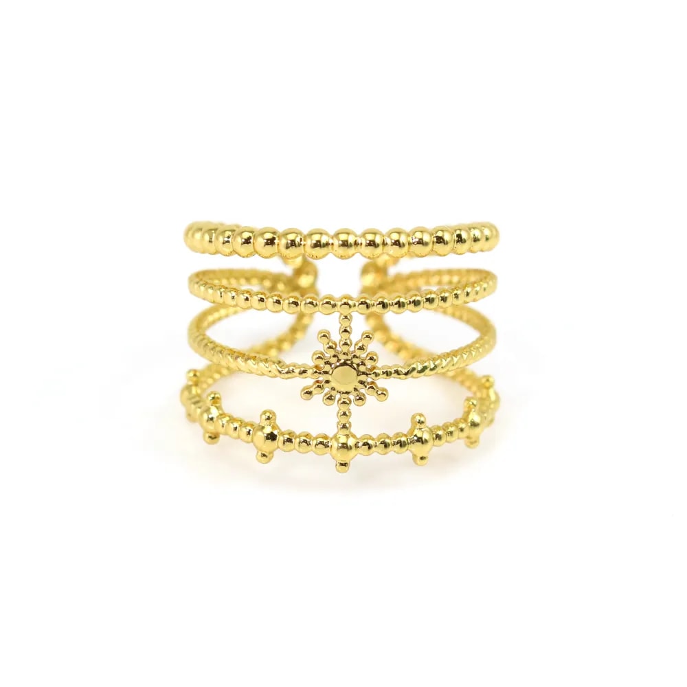 Bague réglable multi-rangs soleil - Acier inox 304 doré x 1pc