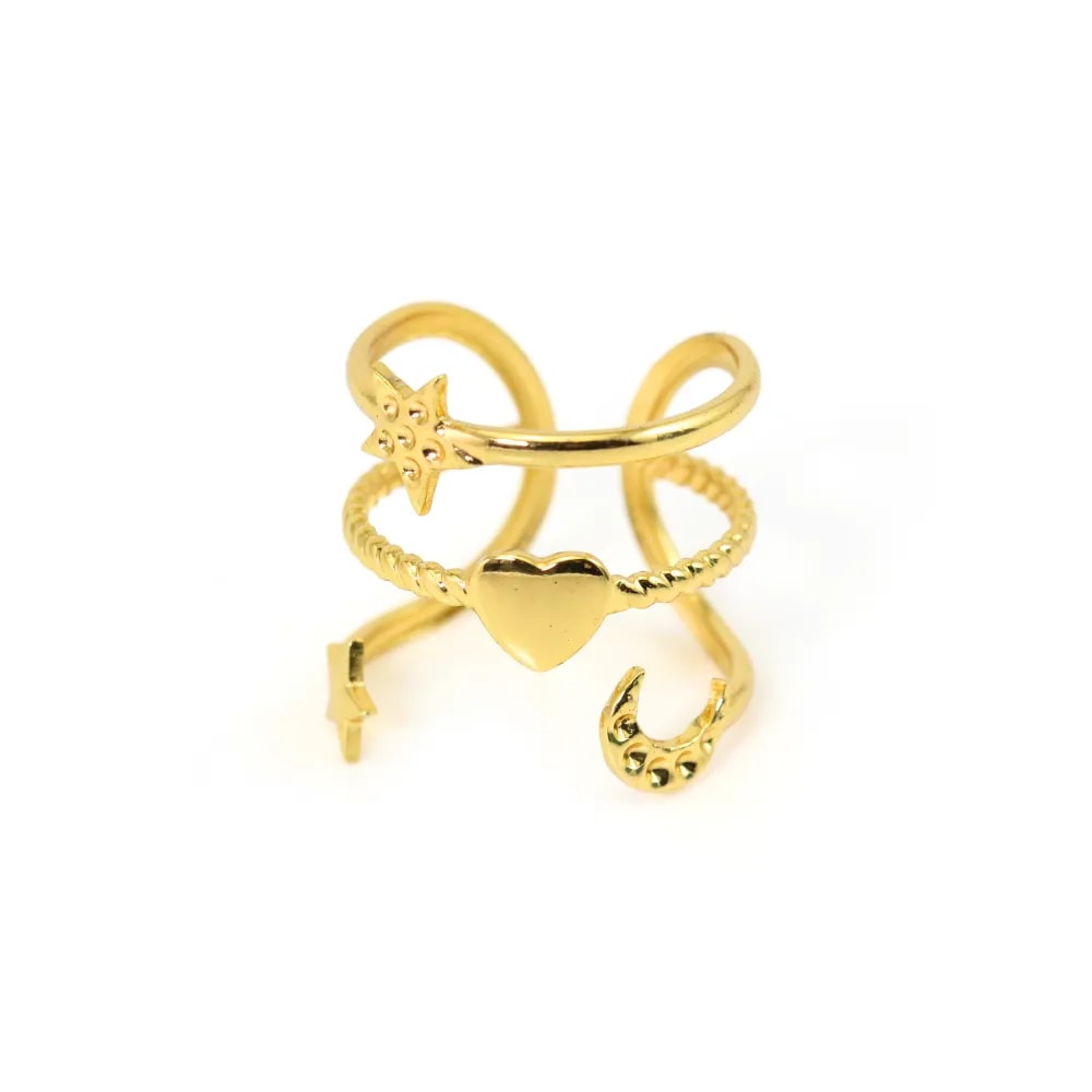 Bague réglable 3 rangs fantaisie - Acier inox 304 doré x 1pc