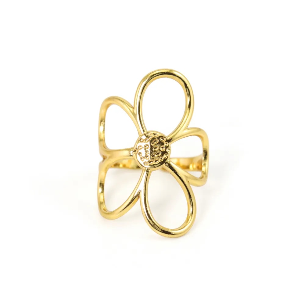 Verstellbarer Ring mit durchbrochener Rieseblume - Edelstahl 304 vergoldet x 1 Stk.