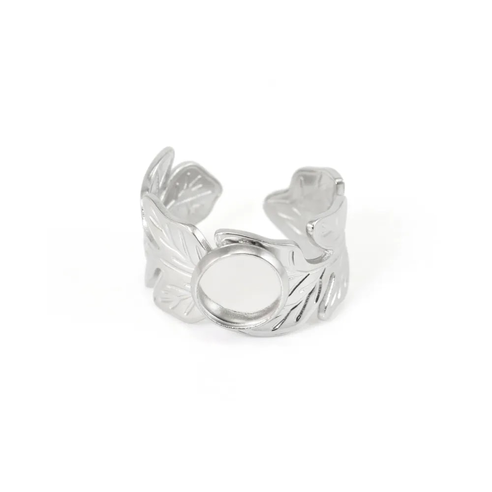 Thick adjustable leaf ring for 8mm cabochon - Stainless steel 304 x 1pc