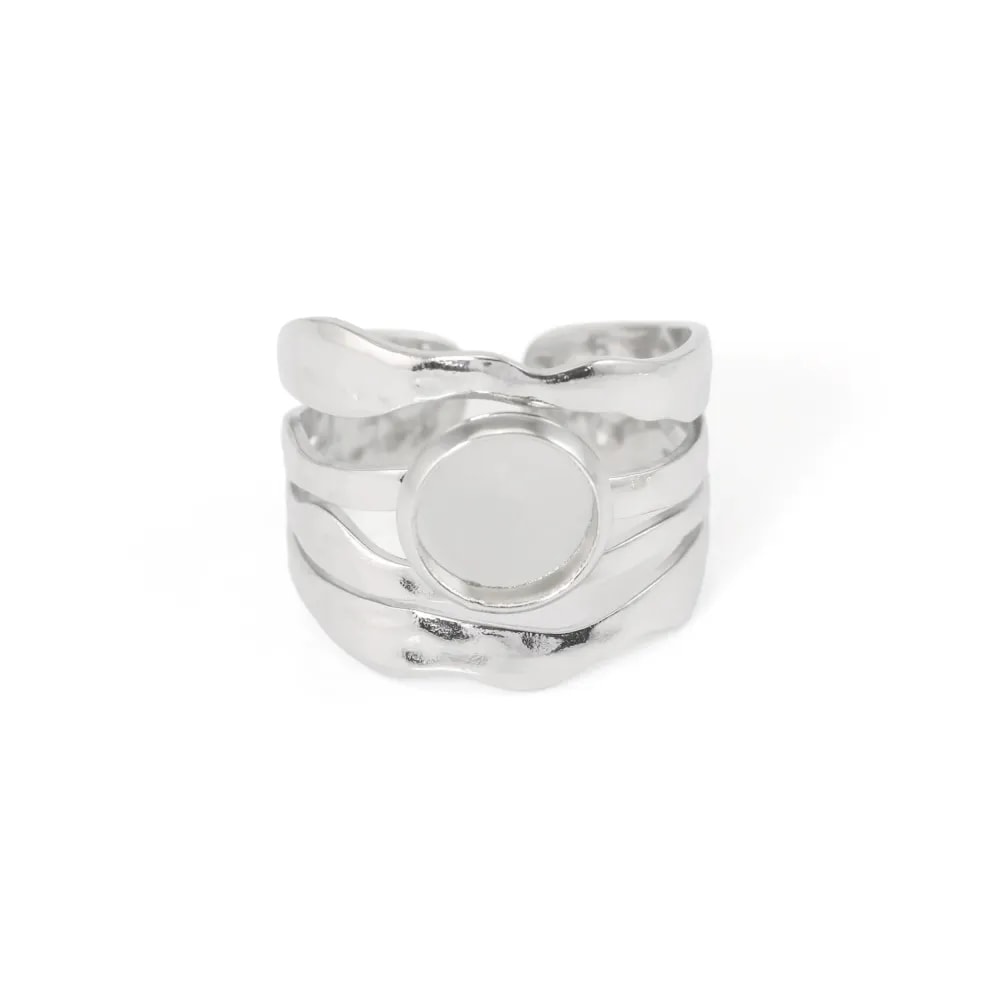 Adjustable thick multi-row hammered cabochon ring 8mm - Stainless steel 304 x 1pc
