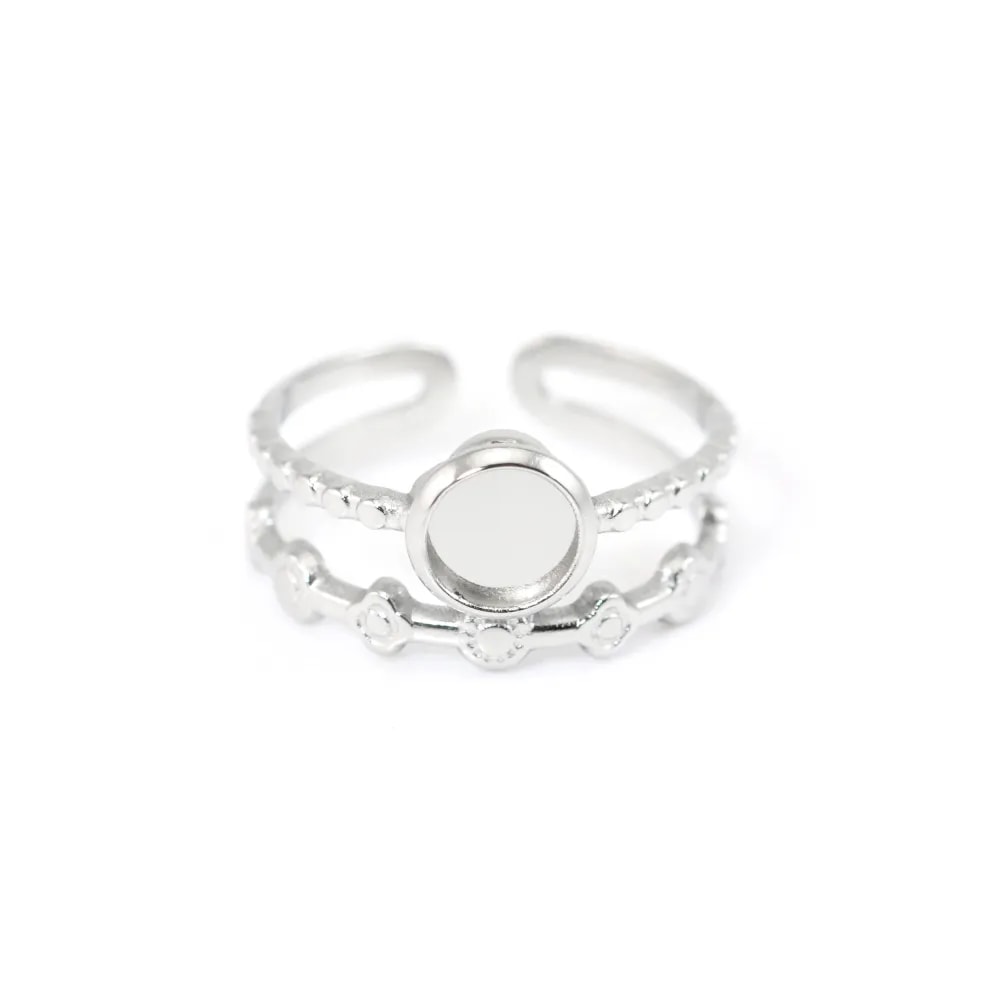 Bague réglable 2 rangs fantaisie pour cabochon 6mm - Acier inox 304 x 1pc
