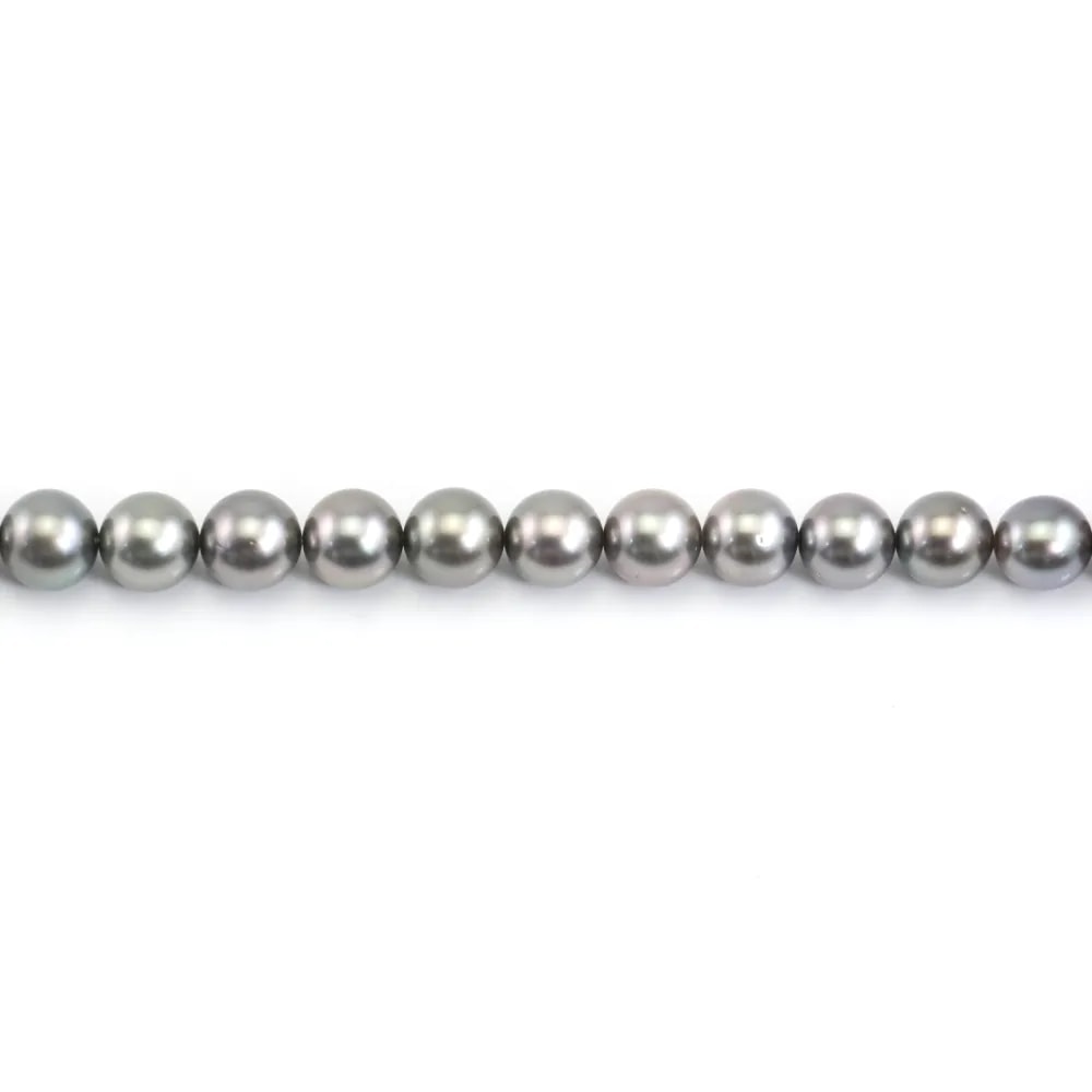Perla cultivada de Tahití, redonda,8.5-9.4mm - 44 perlas (aproximadamente 40cm) - calidad A/B - color gris claro