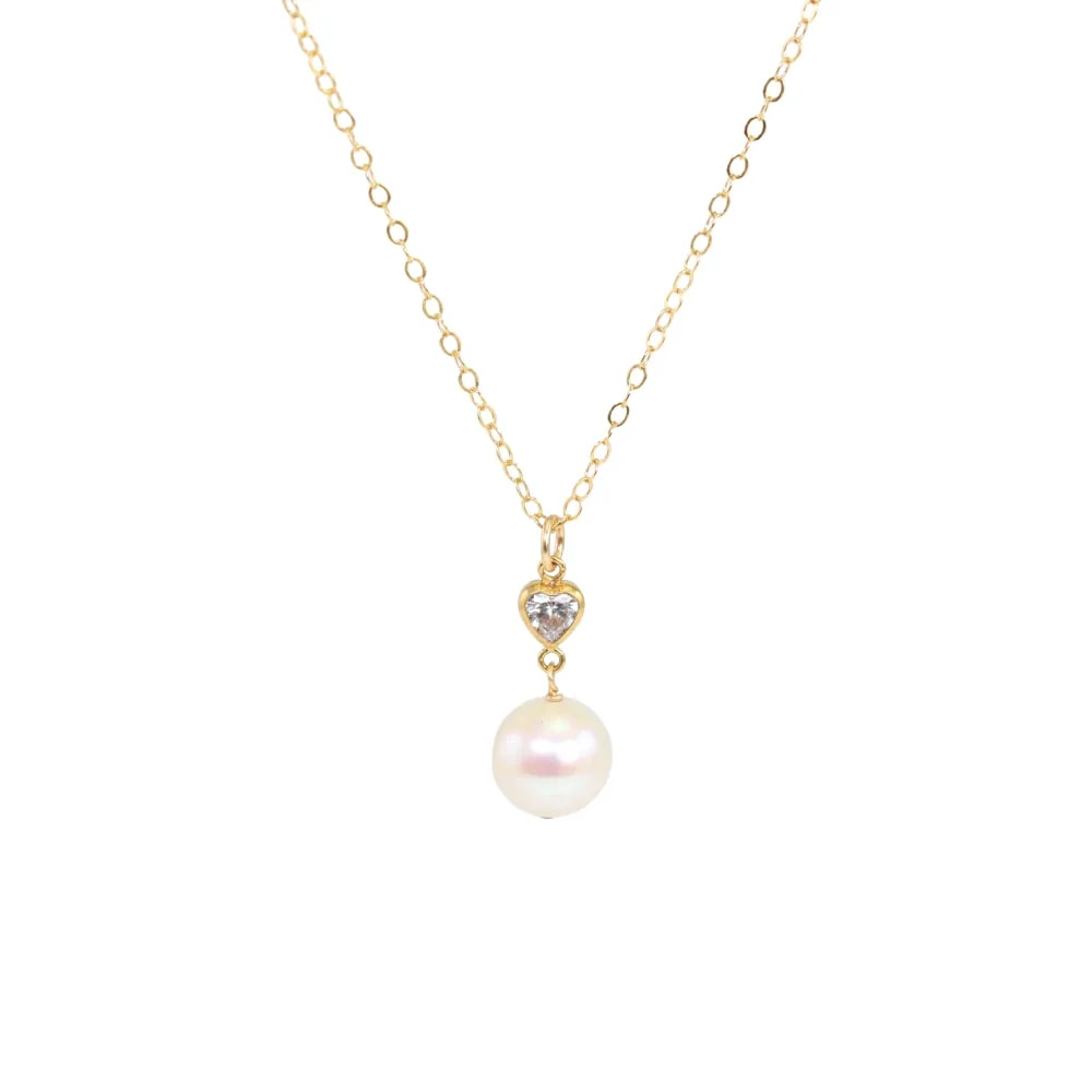 Herzkette & Zuchtperle - Zirkonia & Gold Filled x 1 Stk.