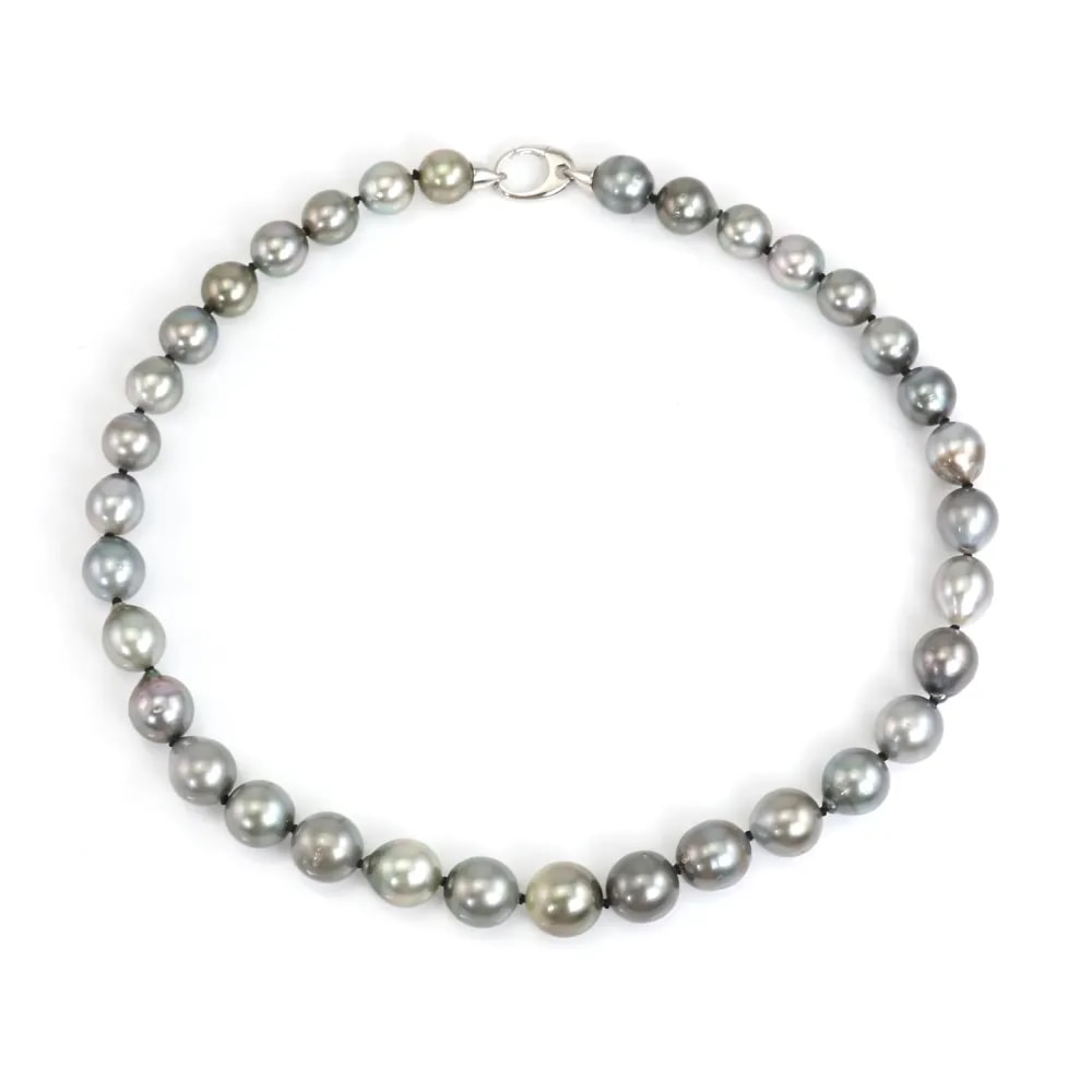 Tahitian cultured pearl necklace drop 10-12mm - Rhodium-plated 925 silver x 1pc