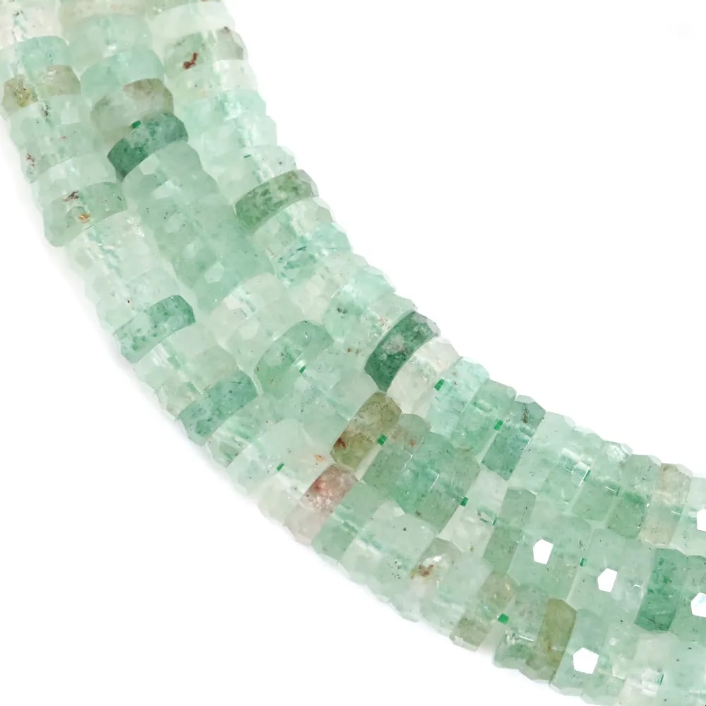 Quartz Aventurine (Green Strawberry) faceted heishi rondelle 2x6mm x 37cm