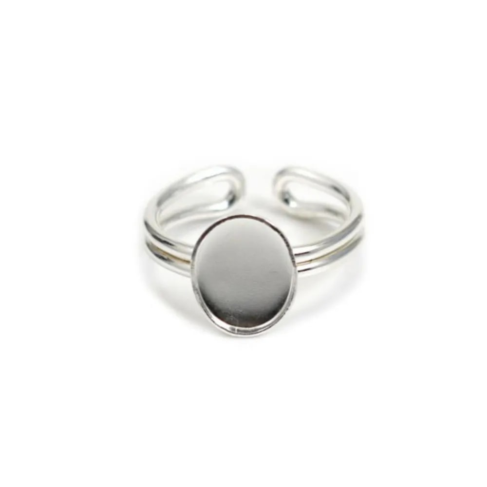 Anel ajustável suporte oval 8x10mm em prata 925 x 1pc