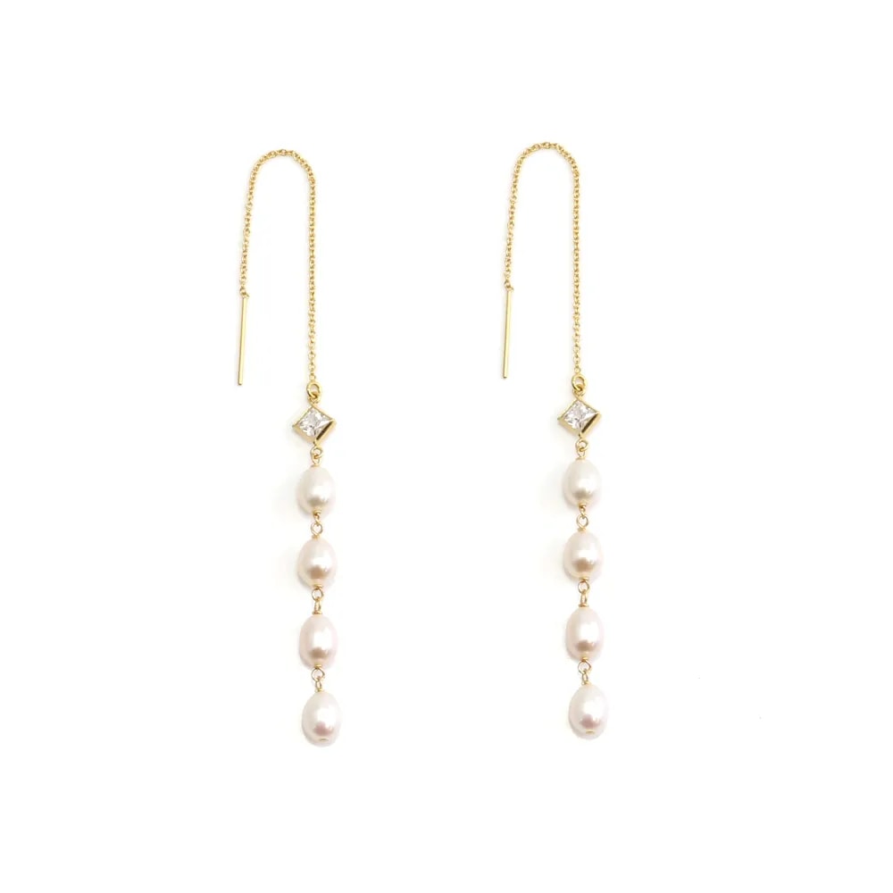 Cadenitas de orejas Perlas Cultivadas & Strass - ZC & Gold Filled x 2pcs