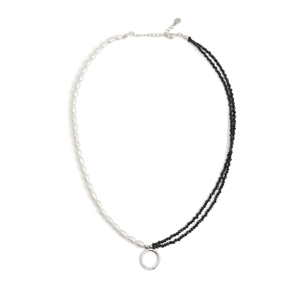 Colar Pérola de Cultura & Espinélio - Prata 925 x 1pc