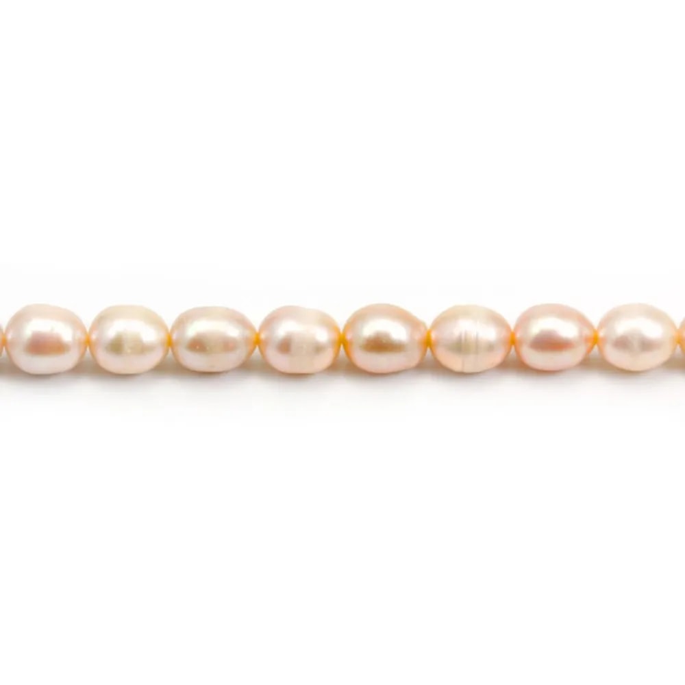 Perles de culture d'eau douce, saumon, olive, 5.5-6.5mm x 37cm