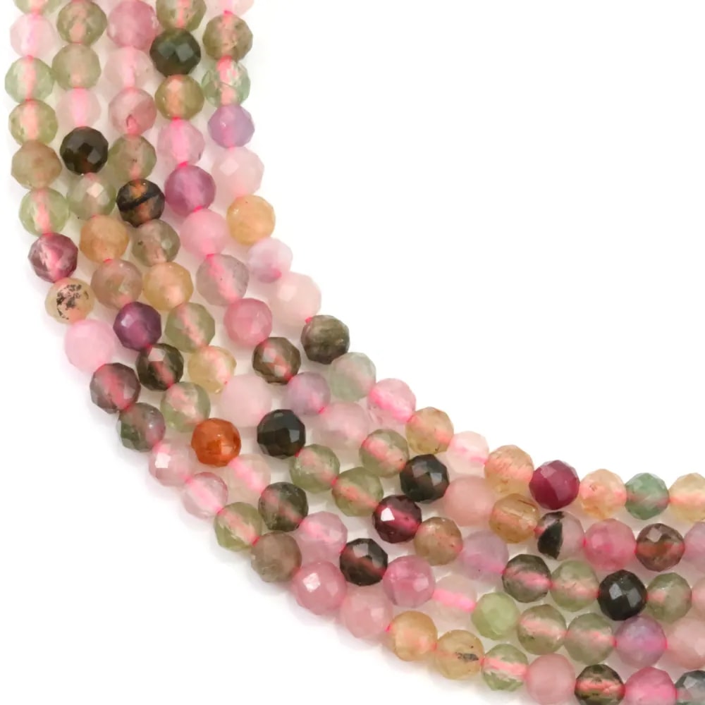 Round faceted tourmaline, 3mm x 39cm