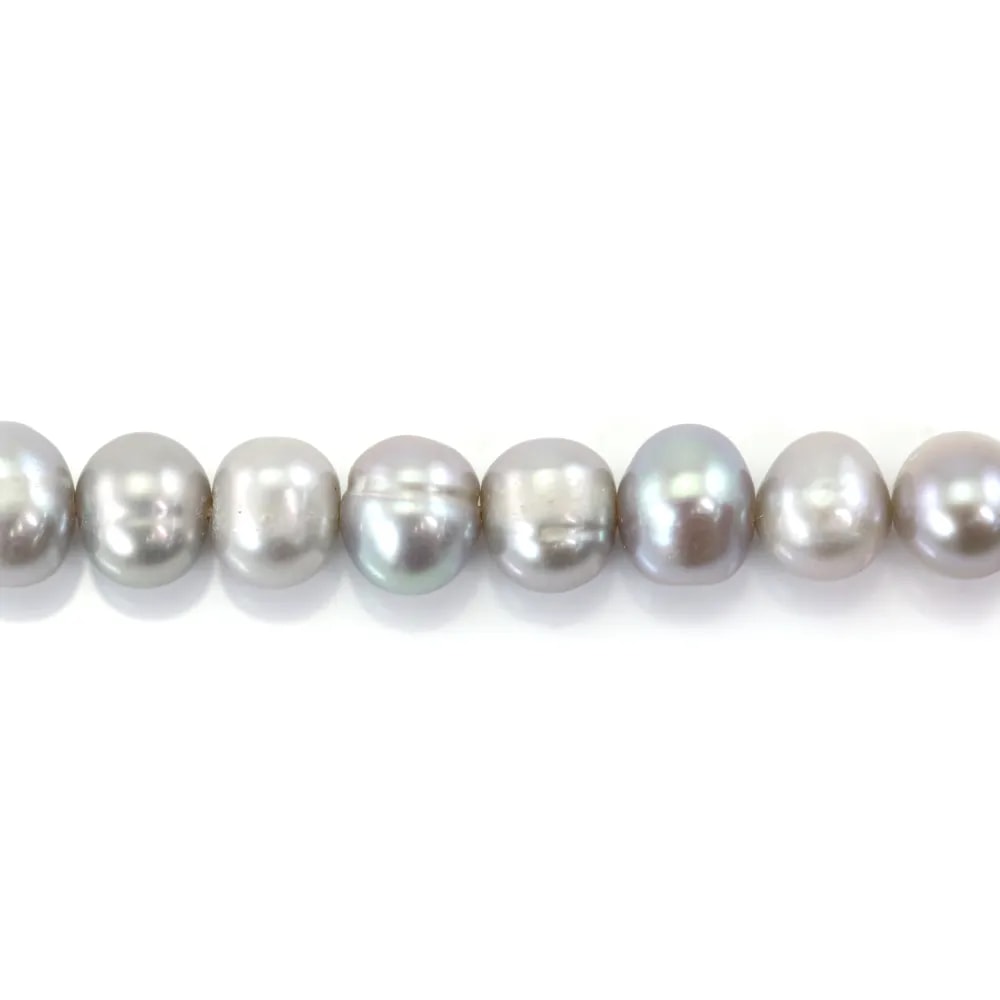 Perles de culture d'eau douce, gris, ovale, 6-7mm x 4pcs