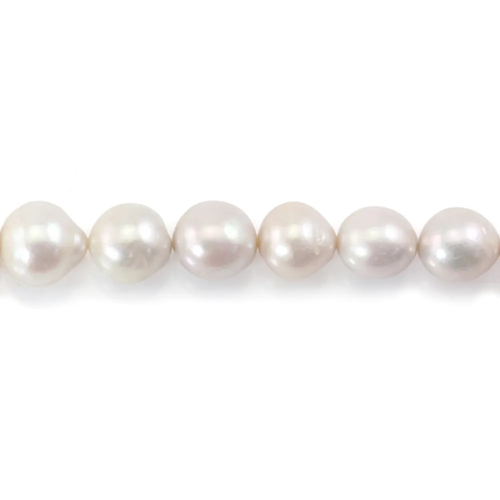 Perles de culture d'eau douce, blanche, semi-ronde, 11-13mm x 40cm