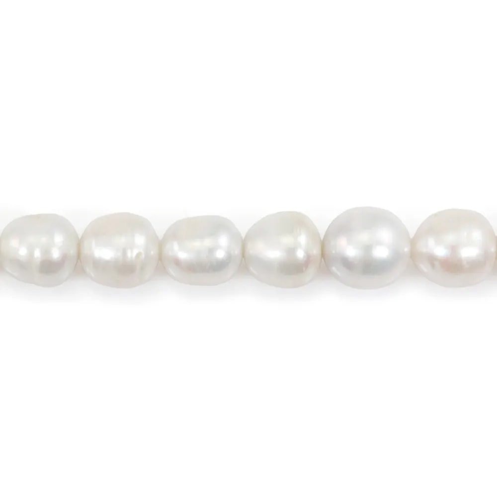 Perlas cultivadas de agua dulce, blancas, oliva/encadenadas, 11-13mm x 40cm