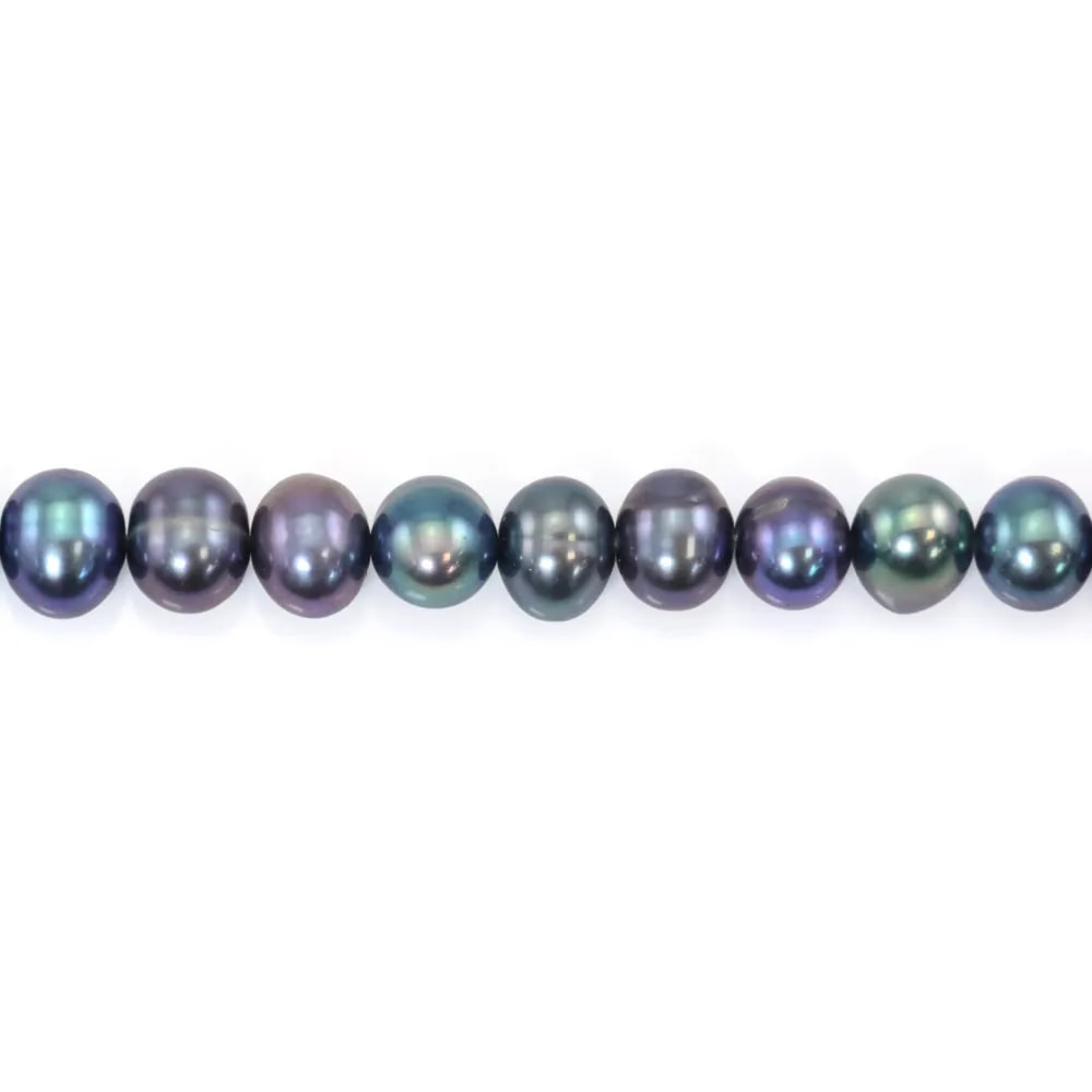 Freshwater cultured pearls, dark blue, oval, 7-8mm x 36cm