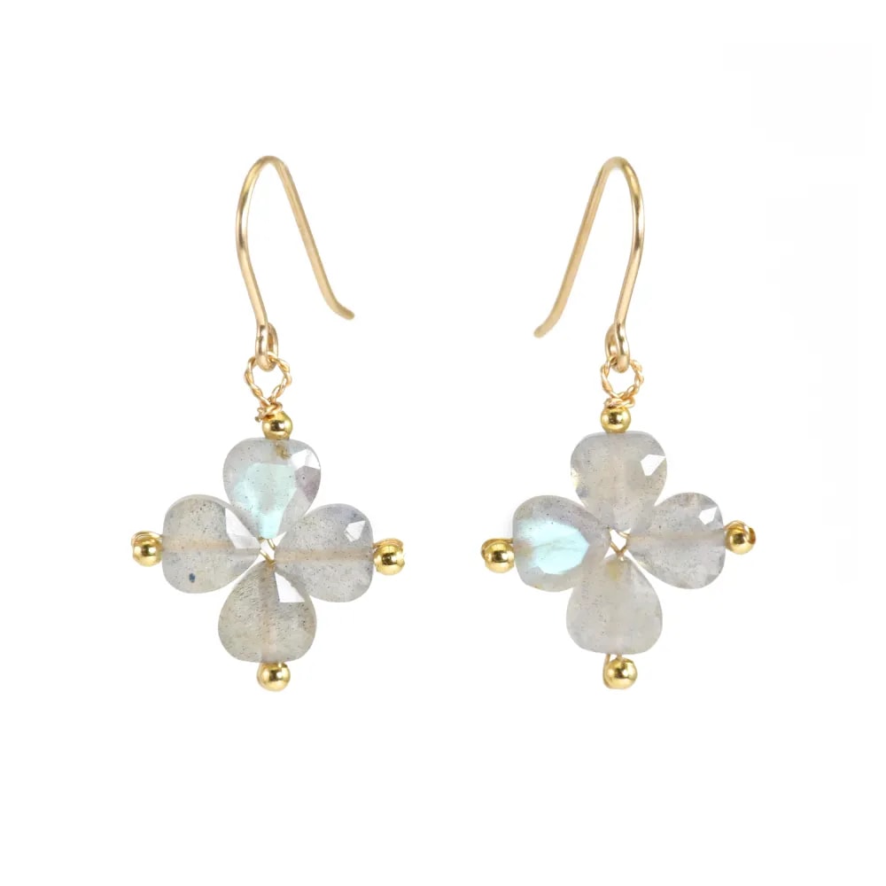 Brincos Trevo - Labradorite & Gold Filled x 2pcs