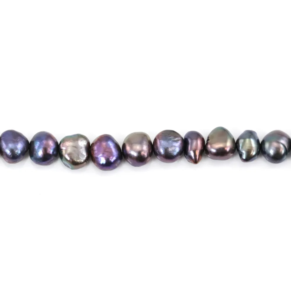 Perles de culture d'eau douce, bleue foncée, baroque, 7-8mm x 40cm