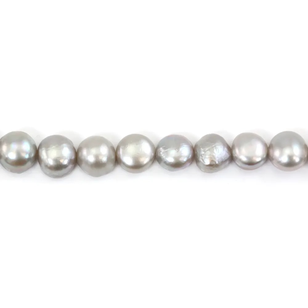 Perle coltivate d'acqua dolce, grigie, barocche, 9-10mm x 35cm
