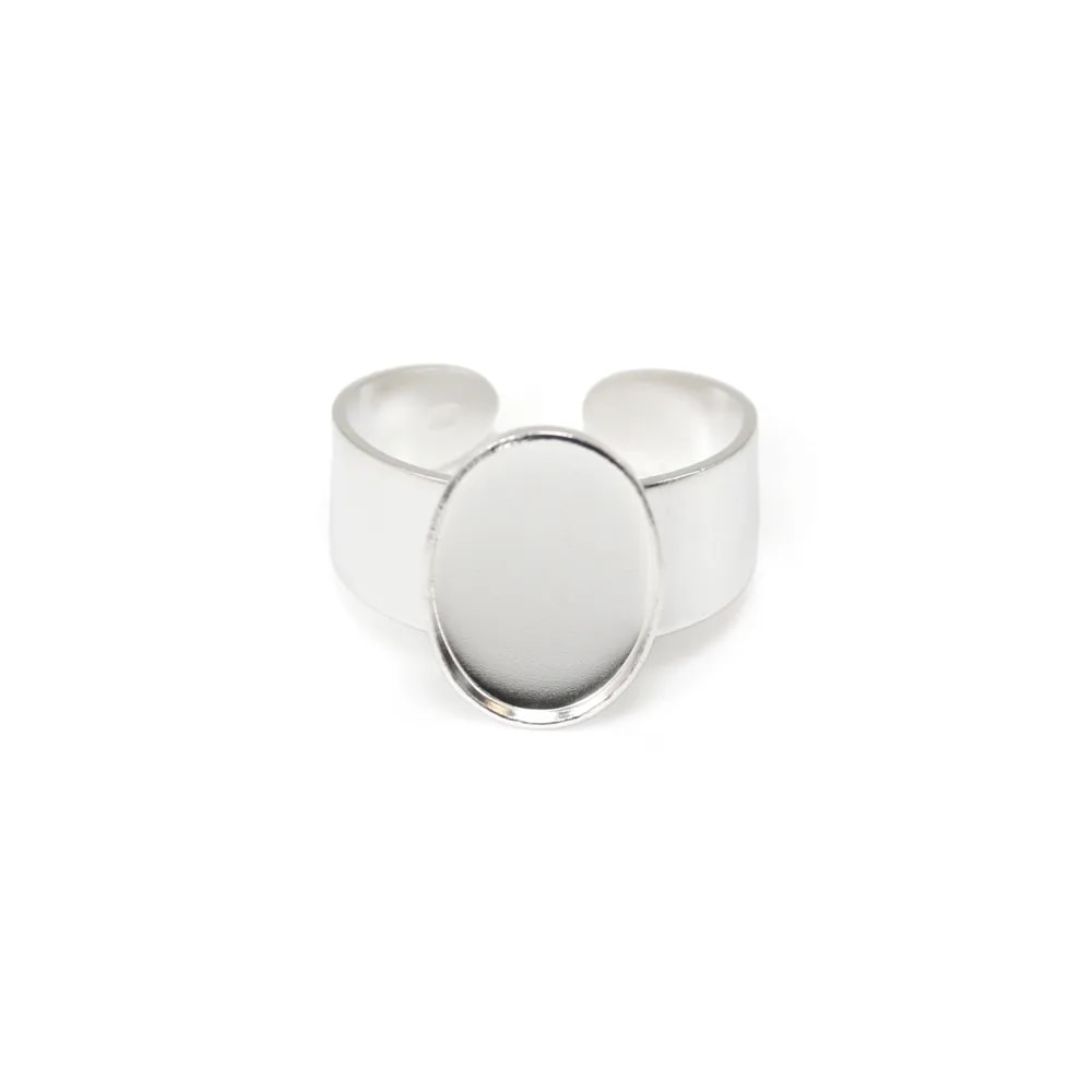Anel grosso ajustável para cabochão oval 10x14mm - Prata 925 x 1pc
