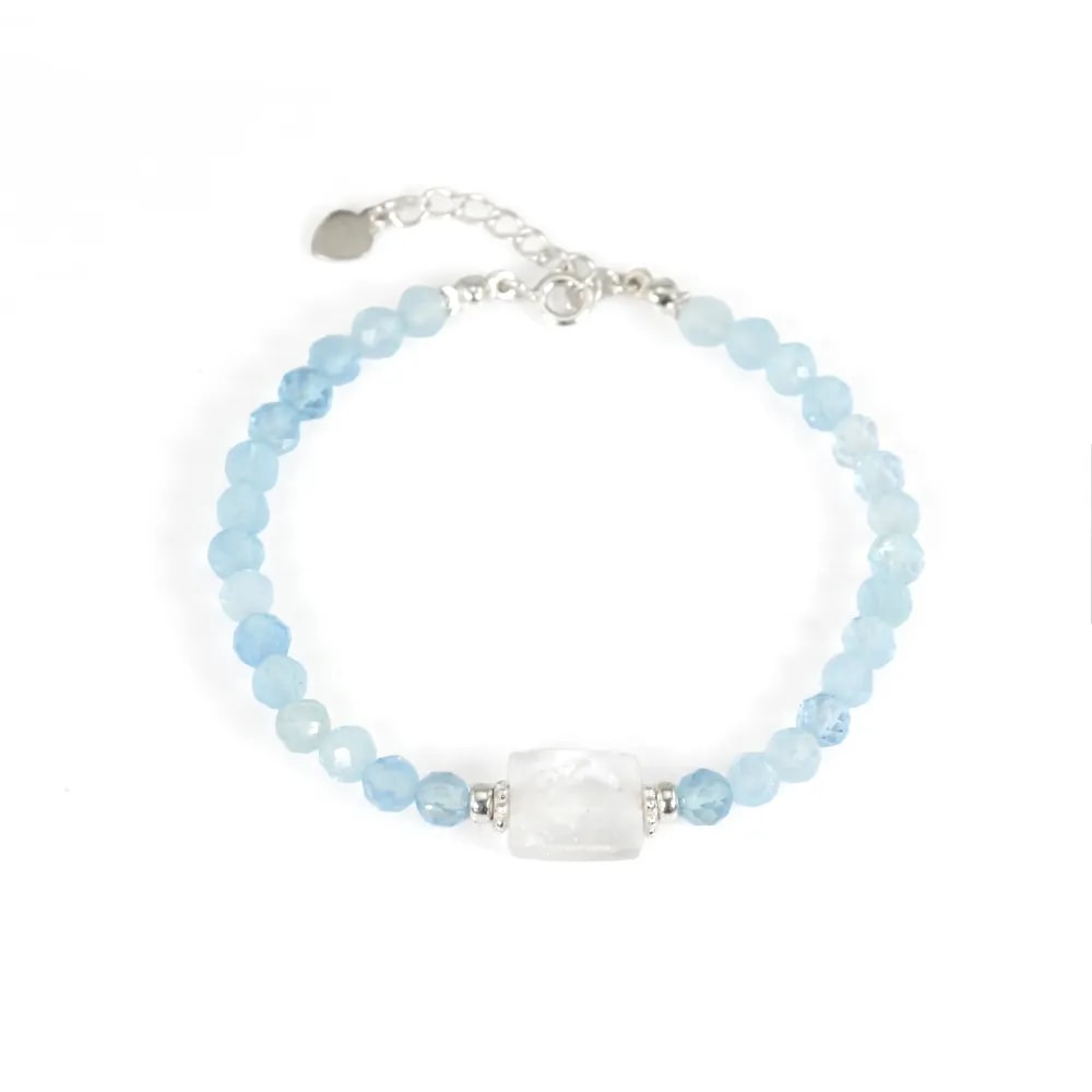 Pulseira Água Marinha & Cristal de Rocha - Prata 925 x 1pc