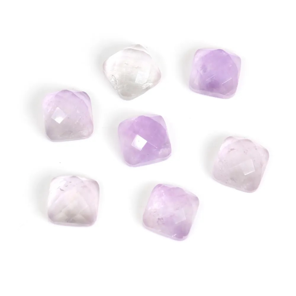 Cabochon ametista chiara quadrato sfaccettato 10mm x 1pc