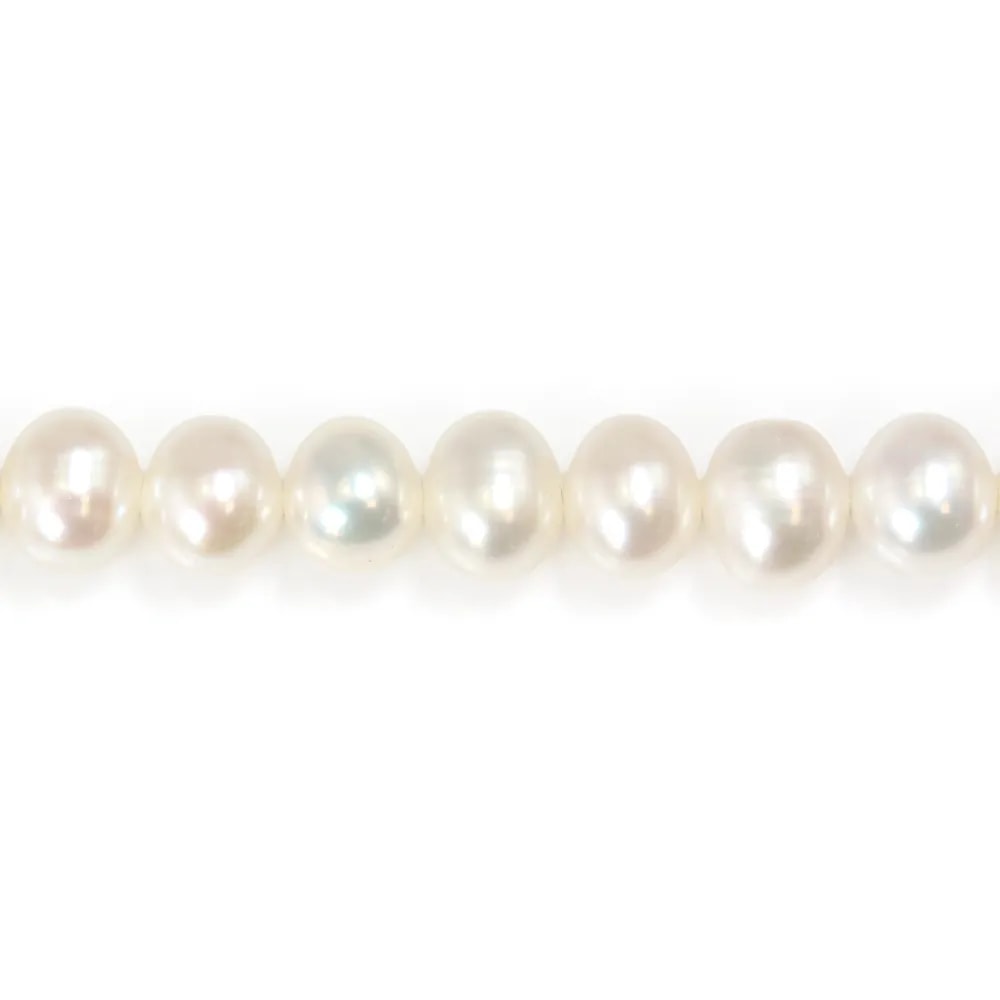 Perles de culture d'eau douce, blanche, ovale, 6-7mm x 40cm