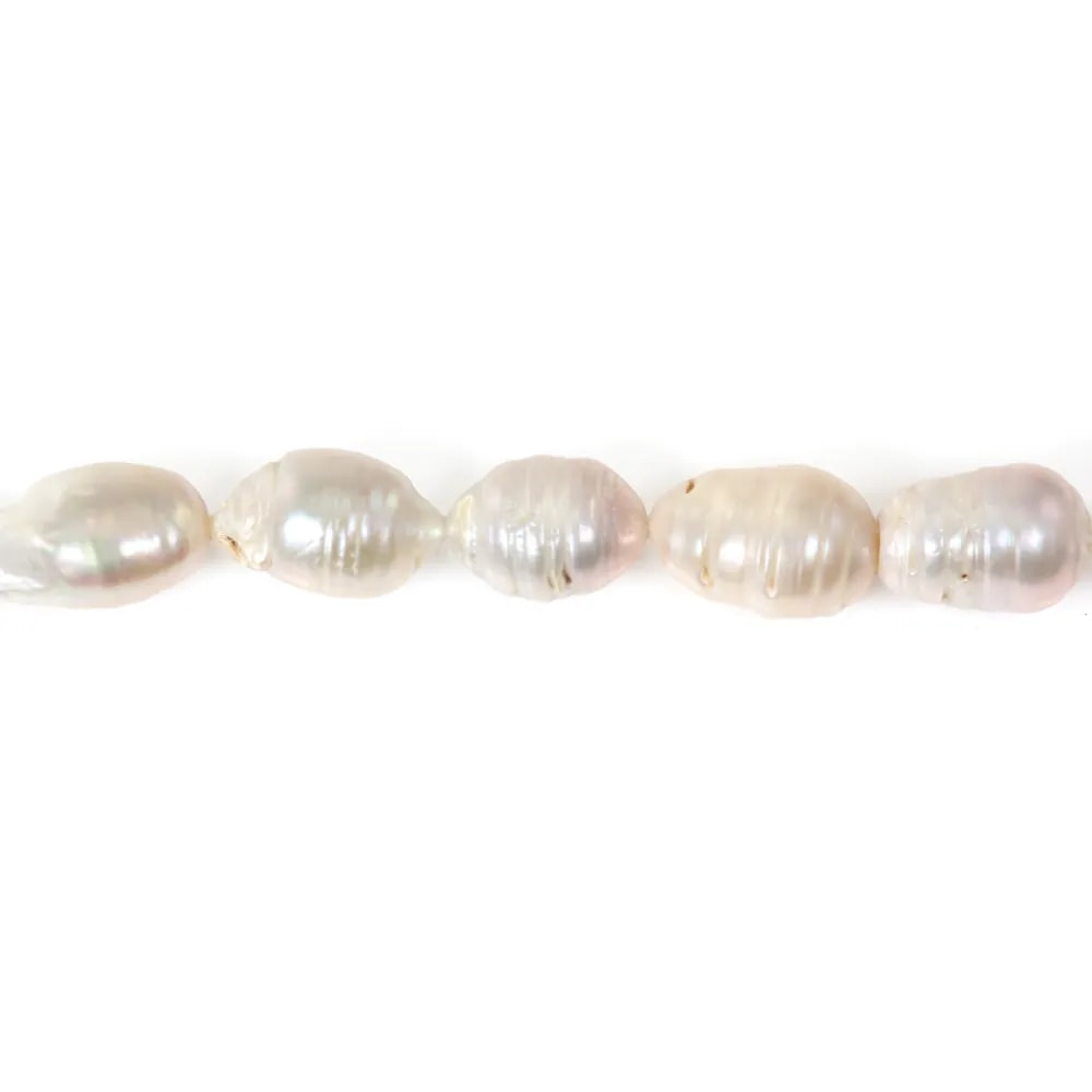 Perles de culture d'eau douce, blanche, olive cerclée, 10-13mm x 40cm