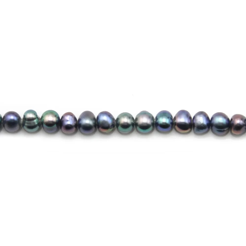 Perlas cultivadas de agua dulce ovaladas azul oscuro 5-6mm x 38cm