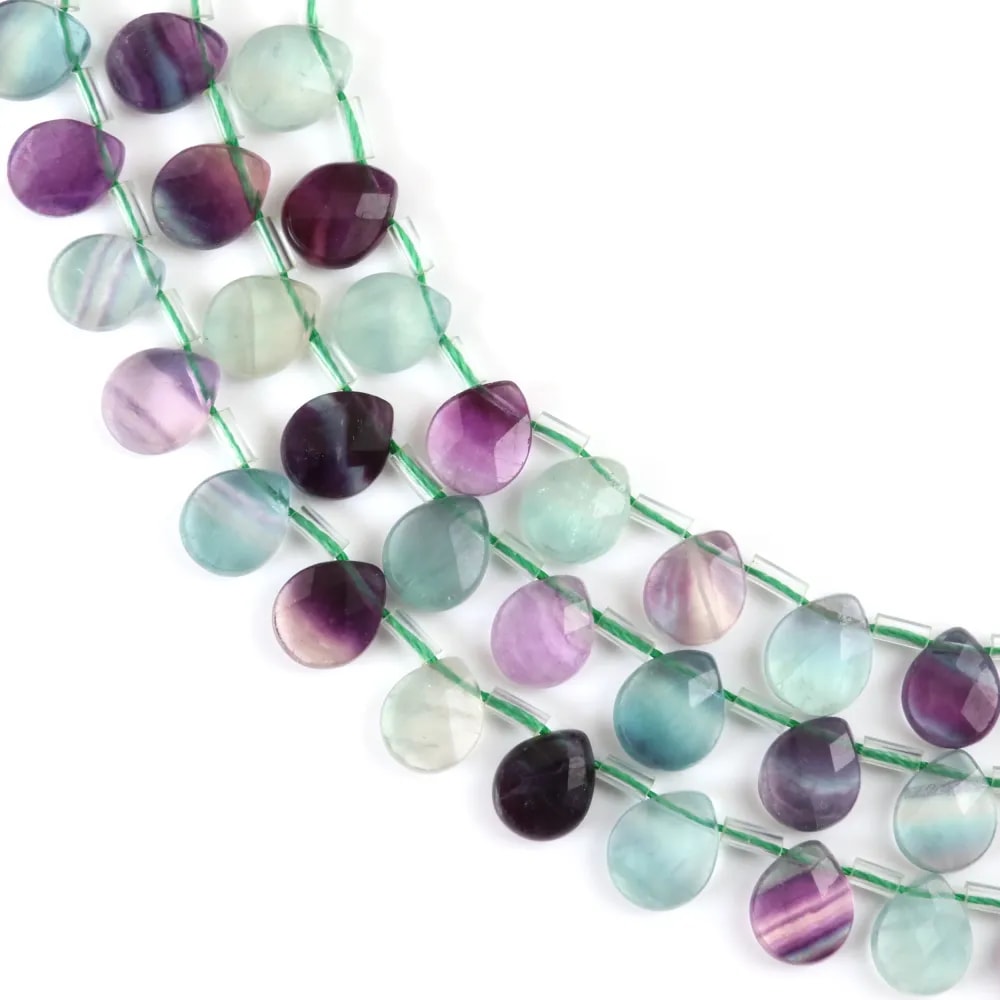 Faceted flat drop fluorite 8x10mm x 38cm